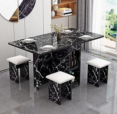 2023 New set dining table and folding chairs, simple rectangular, multifunction (black marble color).. Experience the simplicity of DIAYTAR NIGERIA's extensive marketplace with delivery within 8 days.