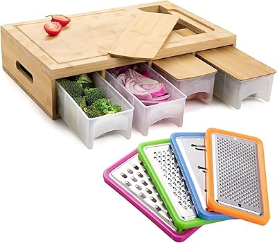 Luxury bamboo cutting board with 4 large drawers grooves for juice.. Find everything you need at prices you'll love with DIAYTAR NIGERIA's comprehensive e-commerce platform.