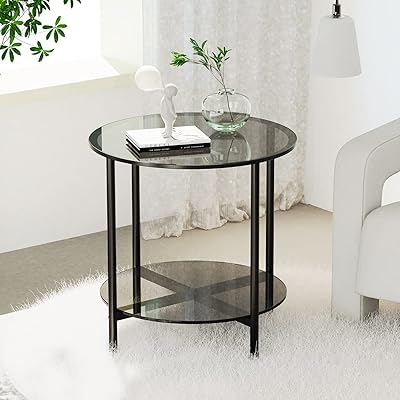 Circular tempered glass circular coffee table: two -level design table with design.. Experience the future of online shopping with DIAYTAR NIGERIA's extensive product range and competitive pricing.
