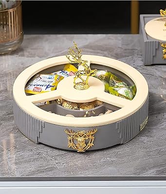 A & U (The Golden Deer) Elegant rotary tray for dried fruit/resin nuts (cream gray/dolphin).. DIAYTAR NIGERIA connects your desires with reality through our affordable e-commerce platform and quick delivery.