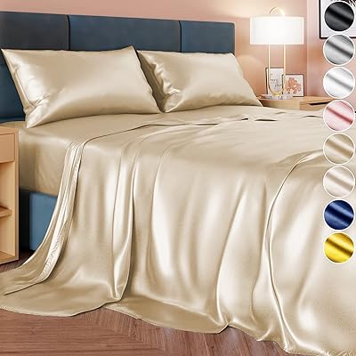 Full-size bedroom set in Skihd satin, set of silky satin sheets with deep pocket with 1 sheet-housing, 1 flat cloth, 1 pillowcase, resistant to folds, discoloration and stains (simple size, gold).. Discover more ways to save — every day on DIAYTAR Nigeria.