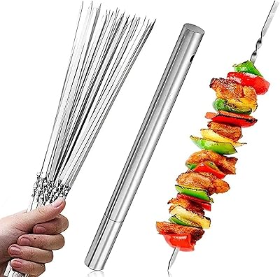 34 cm stainless steel flat skewers with portable metal storage tube for barbecue, shish kebab, meat and vegetables, perfect for camping and outdoor barbecues (34 cm).. Embrace a new era of online shopping with DIAYTAR NIGERIA's extensive range and budget-friendly prices.