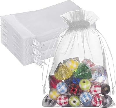 Transparent organza bag, 100 pieces size 18 x 13 cm, luxury white gift bags with tightening cord, net gift bag for celebrations, jewelry and festivals (white).. DIAYTAR NIGERIA: Your partner in affordable online retail with reliable delivery across the nation.