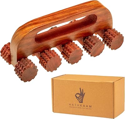Hathcam wooden massage roll, portable body masseur in unisex rosewood, 5 wheels with trigger points for leg pain, back and shoulders, acupressure therapy equipment for muscle relaxation.. DIAYTAR NIGERIA: Where shopping is easy, prices are low, and delivery is just days away.