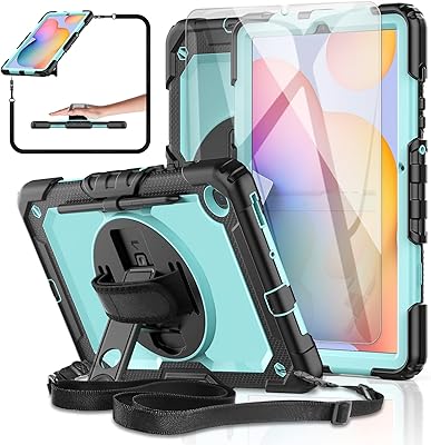 Samsung Galaxy Tab S6 Lite 10.4 inch 2022/2020 tablet case [with tempered glass screen protector], integral shock case Mall base, rotary crutch/S/shoulder and shoulder holder (sky blue).. DIAYTAR NIGERIA: Where affordability meets variety in Nigeria's most comprehensive online marketplace.