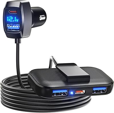 Multi-sports car charger 5, Lancet 31 W car charger adapter, 3 USB A and 2 type C ports for smartphone, voltage detection, multi-USB cigarette lighter charger with 1.5 m cable for loading on the rear seat.. DIAYTAR NIGERIA brings the market to your screen with thousands of affordable products delivered to your door.