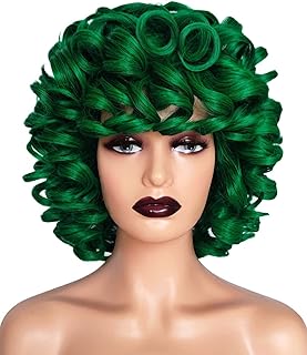 FOVER Short green wigs Locked green for black women, curly Afro wig with fringe, replacement wigs of synthetic hair of natural appearance, heat resistant wig for daily party FE012GR.. DIAYTAR NIGERIA connects Nigerians with quality products at affordable prices, delivered in 5-8 days nationwide.