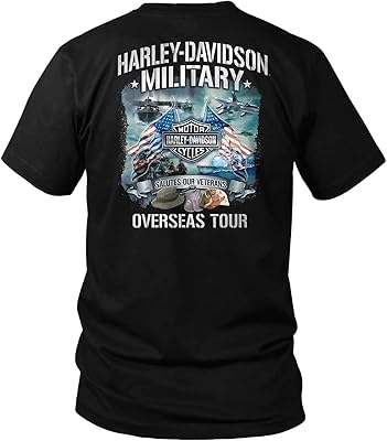 Harley -Davidson Military - Print T -shirt Barrier and Orange Shield on Noir - Fouring abroad | Hide our veterans, black, one size.. DIAYTAR NIGERIA: Empowering Nigerians with access to affordable products delivered within 8 days.