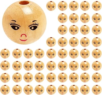 55 pieces of round wooden pearls with smiling face, doll's head pearls for the manufacture of handmade artistic jewelry.. Why pay more? DIAYTAR Nigeria gives you the best for less.