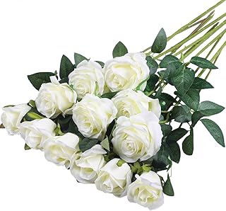 12 pieces artificial flowers in silk bouquet of realistic roses long rod for decoration of wedding party at home (white).. From Lagos to Kano, DIAYTAR Nigeria delivers across Nigeria in days.
