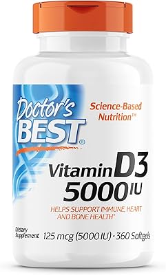 Doctor's Best Vitamin D3 5,000 IU, GMO -free, gluten -free, soy -free, regulates immune function, supports bone health, 360 capsules.. DIAYTAR NIGERIA delivers more than products - we deliver affordable solutions within days.