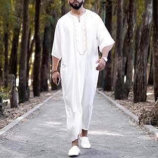 Jenny Fashion White Muslim Muslim Dress Pure youth List without collar half sleeves relaxed Dress of Hoombre Abaya for Men (Color: White, Size: 4xl).. You choose it, we deliver it — DIAYTAR Nigeria makes shopping easy.