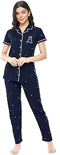 Night shirt set, cotton shirt and pajamas printed heart for woman 5152.. Great deals and fast delivery — the DIAYTAR Nigeria guarantee.