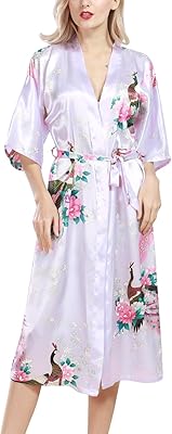 Dolamine Kimono dress for women, bathrobe in Silk satin peacock and flower, sleep clothes of bridesmaid, long style, UK 8, 10, 12, 16, 18, 18.. DIAYTAR NIGERIA: Where affordable shopping meets reliable nationwide delivery in less than a week.