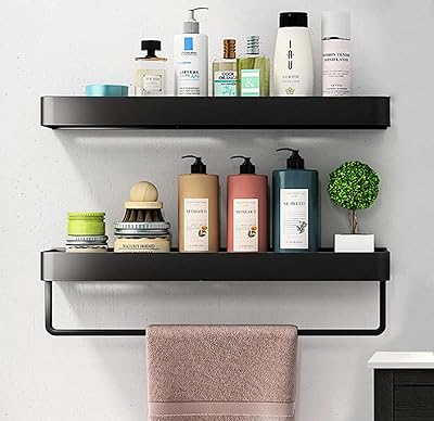 2-room bathroom storage holder, 15.7-inch bathroom shelf with towel rack, floating bathroom storage shelves with 5 hooks, adhesive shelves for bathrooms, kitchen, bathroom.. One platform, endless products — welcome to DIAYTAR Nigeria.