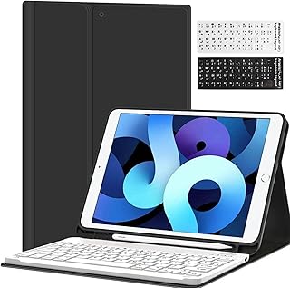 Light intelligent keyboard cover compatible with iPad 10.2, in Arabic and English, adapted to the 10.2 inch iPad keyboard case 7 8 9 - Black/White.. The future of Nigerian shopping is here — DIAYTAR Nigeria.