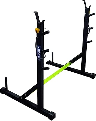 Squat up steel squat support with bench for biceps, fully adjustable capacity up to 250 kg (black and green).. DIAYTAR NIGERIA: Where shopping is easy, prices are low, and delivery is just days away.