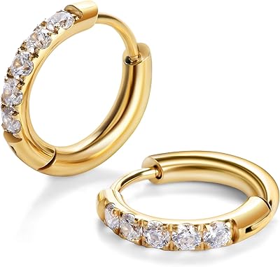 Small curls of unisex hypoallergenic unisex in surgical steel and set with cubic zircones, gold, silver colors, silver, rose gold, black and rainbow, size 6 mm-12 mm, safe for sensitive ears, precious stone metal, cubic zirconia.. DIAYTAR NIGERIA: Where affordability and variety meet with convenient delivery within 8 days.