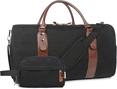 Large 21 -inch canvas and leather sports bag for weekends and trips - Free toiletries, Brown, Medium.. DIAYTAR NIGERIA brings a world of products to your fingertips with affordable prices and quick delivery.