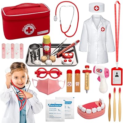 Kodatek Kids' Kit, 33 pieces, set of medical toys, doctor costume, wooden accessories, pocket lamp, tray, stainless steel stethoscope, dentist kit, children's toys, toddlers, girls.. From tech gadgets to groceries, DIAYTAR Nigeria is your all-in-one online store. And the best part? Delivery happens fast — between 5 to 8 days.