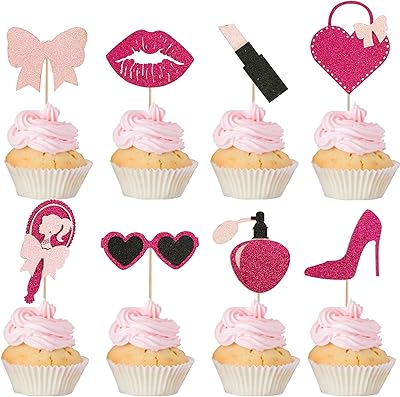 24 pieces of cupcake decorations with glitter princess molokaya, lipstick with high heels and decorations of mirror cake, pink birthday cake decorations for girls, decoration supplies of wedding party.. DIAYTAR NIGERIA transforms dreams into deliveries with our affordable prices and 5-8 day shipping.