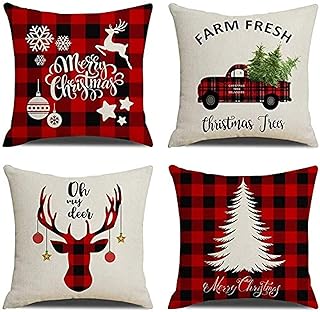 Merry Christmas and Christmas tree cushion covers in cotton and linen, winter deer, lot of 4 cushion covers, Christmas decoration, 18 x 18 inches.. Shop across boundaries with DIAYTAR NIGERIA's comprehensive platform and budget-friendly delivery.