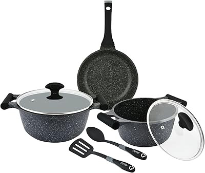 Battery of non -stick kitchen 7 rooms prestigious Essentials | Induction base | non -stick aluminum | granite saucepan | granite frying stove - black.. DIAYTAR NIGERIA: Connecting Nigerians with affordable products delivered promptly nationwide.