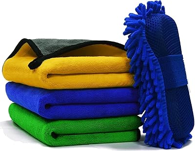ECV microfiber car cleaning cloth with washing sponge, multicolored, lot (3+1) (40 × 40 cm).. Spend less, get more — that’s the DIAYTAR Nigeria promise.