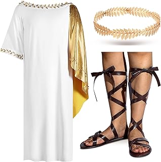 Set of 3 -piece Greek toga costumes, golden bay leaf band and Roman sandals, Halloween cosplay festival accessories.. Discover a world of affordable shopping with DIAYTAR NIGERIA's vast marketplace delivered to you in days.