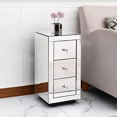 3 -drawer mirror bedside table, Mirror auxiliary table with modern glass silver finish for living room/bedroom, side tables for the house.. DIAYTAR NIGERIA delivers more than expected with our extensive catalog and 5-8 day delivery service.