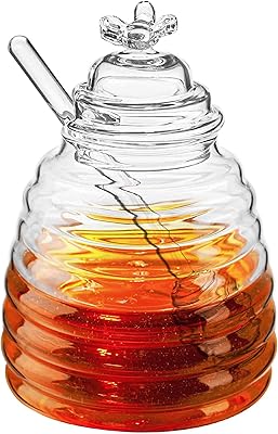Alykdon honey pot with dip and lids, bullsway honey pot and storage cover, 17 oz glass honey pot, honey container for domestic kitchen, transparent.. DIAYTAR NIGERIA: Creating access to affordable products for every Nigerian with our swift delivery service.