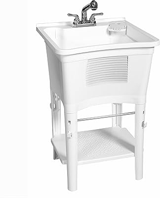 Zeina Home versatile sink with extractable tap: sink for basement, garage or laundry, white.. DIAYTAR NIGERIA: Your affordable marketplace with reliable 5-8 day shipping across Nigeria.