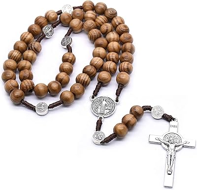 Catholic rosary, rosary pearls in the shape of a wooden cross, Catholic gift, religious prayer pearls for hook (brown), wood, without precious stones.. Shop with confidence at DIAYTAR NIGERIA, enjoying competitive prices and delivery within 8 days.