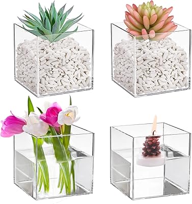Kingrol vase with transparent acrylic flower, unbreakable vase for home, wedding festival decoration, 4x4x4 inch, 4 -room square centers.. DIAYTAR NIGERIA: Redefining e-commerce with affordable prices and reliable nationwide shipping.