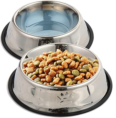 Bol of food and water in stainless steel Oko's® for dogs and cats, rubber background, pack of 2 bowls of food and stacking non -slip for pets.. Your one-click solution to affordable shopping, DIAYTAR NIGERIA delivers quality products nationwide.