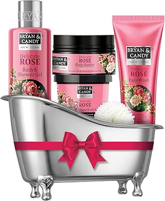 Bryan & Candy New York Delicate Rose Bath Gift for Men and Women | Complete spa experience at home (shower gel, body butter, sugar scrub, facial cleaner).. Experience the ease of modern shopping with DIAYTAR NIGERIA's comprehensive platform and quick delivery.