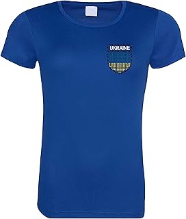 Way football Woman T -shirt Ukraine 2022 - T -shirt with Badge from the National Flag - Ideal for cricket, football, rugby and football supporters.. DIAYTAR NIGERIA provides endless shopping possibilities with affordable prices and prompt delivery service.