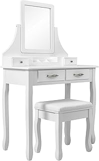 Mervil dressing table with 4 drawers and 360 -degree rotary mirror stool for bedroom.. DIAYTAR NIGERIA: Bringing the marketplace to every Nigerian with affordable prices and quick delivery.