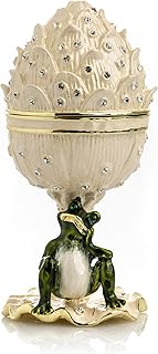 Kiren Kopal White Fabergé egg with frog, Swarovski crystals, Russian egg jewelry box for Easter egg collectors.. More than a store — DIAYTAR Nigeria is your shopping partner.