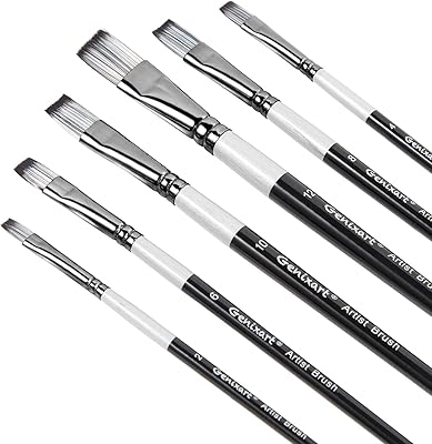 Set of flat brushes, 6 artistic paint brushes for acrylic, watercolor, gouache painting, superior quality nylon hair brush for beginners and professional.. Your home for smart shopping — DIAYTAR Nigeria delivers fast and cheap.
