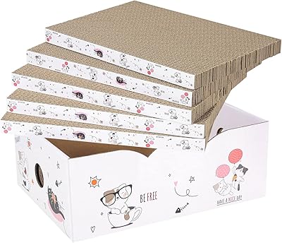 5 1 packets in 1 notepad for cats with box, scratch cardboard for cats, reversible, durable and recyclable, adapted to cats to rest, grind the claws and play with the scratch box.. Explore the biggest product variety online — only at DIAYTAR Nigeria.