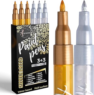 Acrylic paint pens to paint rocks, points, ceramics, glass, wood, fabric, metal, scrapbooking. (package of 6) Set of 3 pens of golden acrylic paint and 3 ultra -fine watercolor pens based on 0.7 mm.. DIAYTAR NIGERIA: Nigeria's answer to affordable online shopping with reliable 5-8 day delivery guarantee.