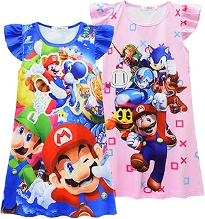Night clothing for kirzdclaw girls, Super Mario night clothes, summer night shirt for children, pajamas for little girls from 3 to 9 years old.. DIAYTAR NIGERIA: Where affordability and variety come together with nationwide 5-8 day delivery.