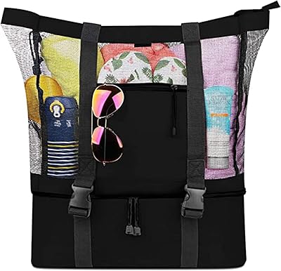 Kastwave mesh beach bag with removable beach cooler - Maximum capacity 34L 68kg ultra -resistant for women, 600D polyester, mesh lining, zipper, PVC, party, sustainable design.. Shop without boundaries at DIAYTAR NIGERIA, offering affordable products with convenient delivery times.
