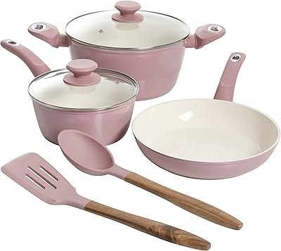 Ceramic and aluminum kitchen battery forged healthy Gibson Home Plaza Cafe, 7 pieces, pink lavender.. Get everything you need without leaving your home. DIAYTAR Nigeria offers a seamless shopping experience and delivers your orders quickly and reliably.