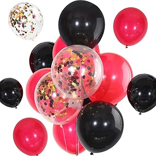 Party Time - Lot of 12 latex balloons for birthday, wedding, baptism and party decorations (black and red latex balloons, confetti balloons in red and black gold) 12.. DIAYTAR NIGERIA: Redefining e-commerce with affordable prices and reliable nationwide shipping.