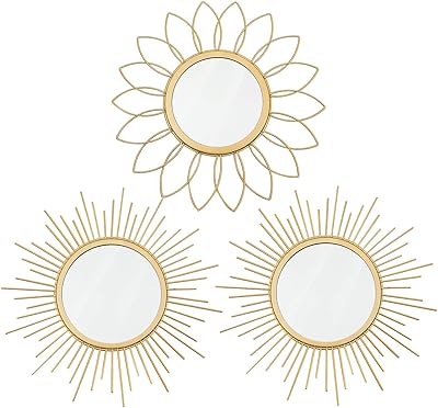 3 golden wall mirrors, Sunburst metal wall mirrors, interior decoration, hanging wall decoration for living room, bedroom, entrance.. Your trusted shopping partner, DIAYTAR NIGERIA offers extensive selection with quick delivery options.