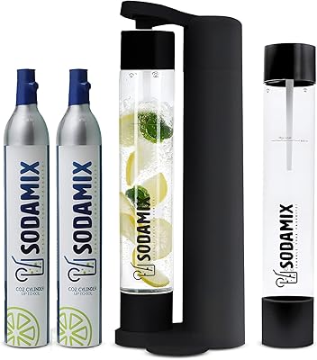 Sodamix sparkling water machine, carbonate all kinds of drinks, without battery, portable soda machine, 2 BPA carbonation bottles, 2 aluminum cylinders full of CO2. (black family pack).. Get more for less on DIAYTAR Nigeria — Nigeria’s favorite e-commerce platform.