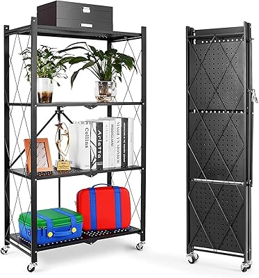 Arab foldable standable shelf, modular storage shelf, robust metal storage shelf with casters, no necessary assembly (black, 4 layers).. DIAYTAR NIGERIA redefines convenience with our vast product selection and swift nationwide delivery.