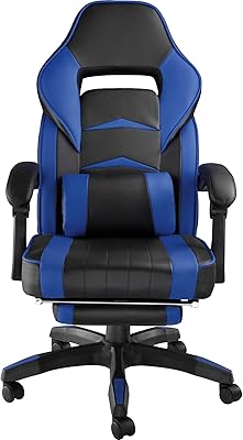 Throne U play chair with adjustable footrests and armrests, racing style office furniture, adjustable height with headrest and lumbar support (black and blue).. DIAYTAR Nigeria offers great deals, a huge product variety, and delivery in under a week.